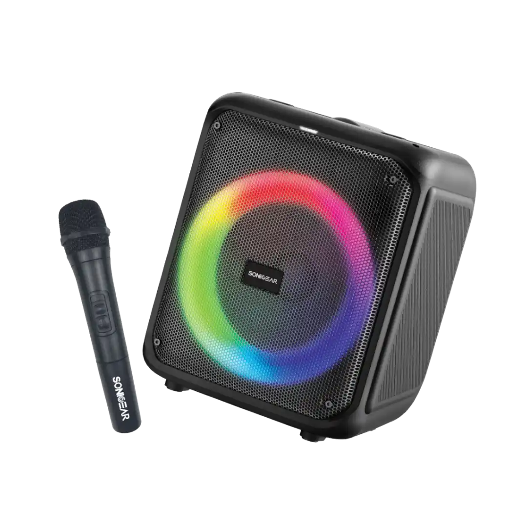 SonicGear AudioX Pro 600 HD Speaker – 90W Portable Karaoke Bluetooth Speaker with 8″ Woofer, Phone Docking & FREE Wireless Mic