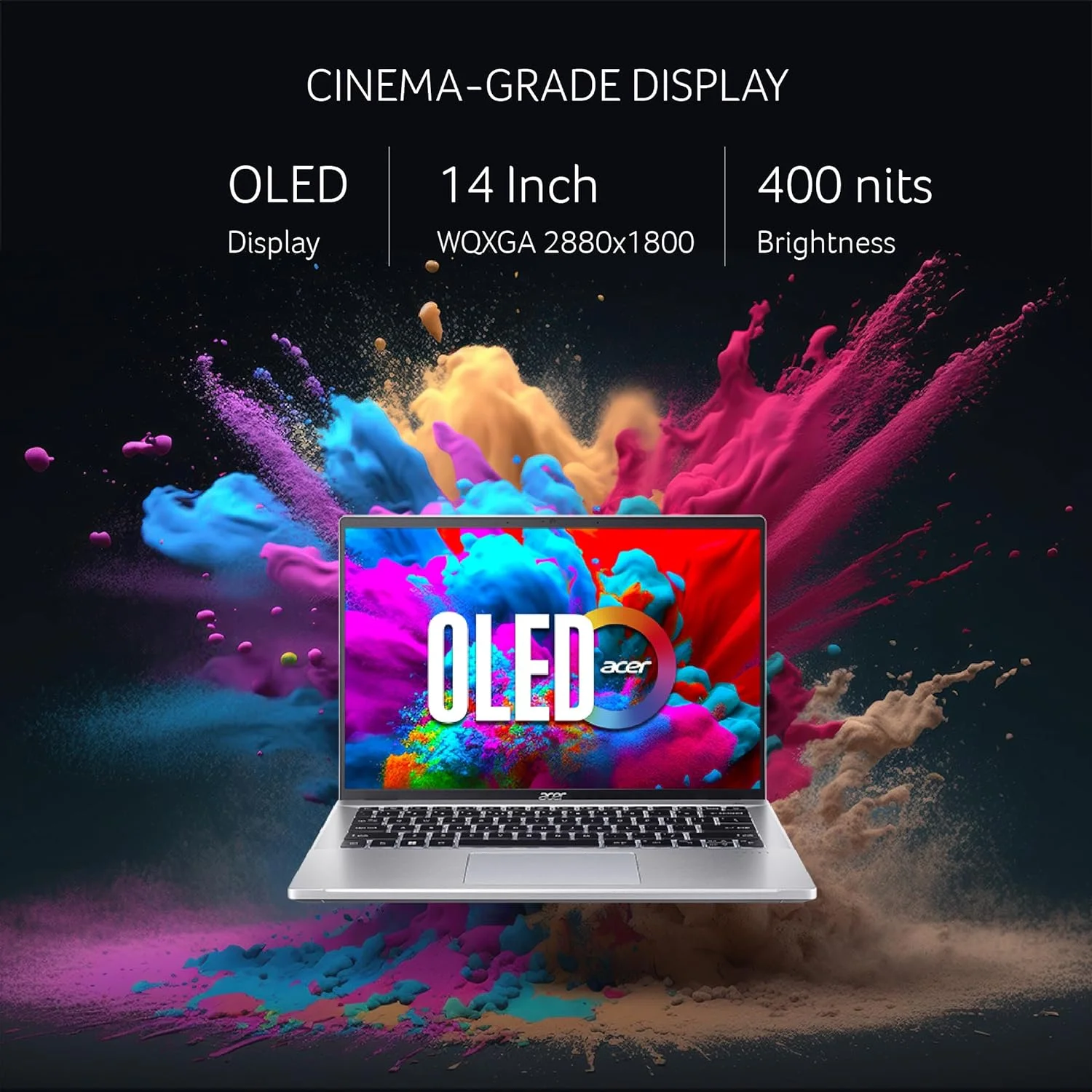 Acer Swift Go 14 - Intel Evo i5 13th Gen 13500H - 16GB DDR5 RAM - 512GB NVMe SSD - Intel Iris Xe Graphics - 14" 2.8K OLED ( 2880 x 1800 ) 400nits Display - Backlit Keyboard - FingerPrint Reader - Silver - Image 2