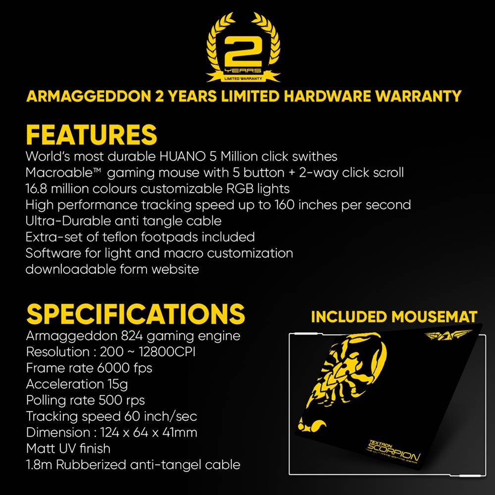 Armaggeddon Textron Scorpion 7 Lite Gaming Mouse – Black 16 Armaggeddon Scorpion 7 Lite Mouse