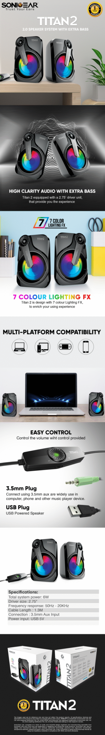 SonicGear "TITAN 2" 7 Colour Lightening FX Speaker 7 sonicgear titan2 speaker price in nepal