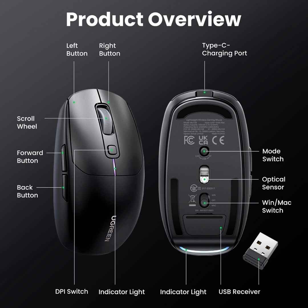 Ugreen MU103 Bluetooth 5.0 Mouse / 2.4GHz USB Receiver Price Nepal