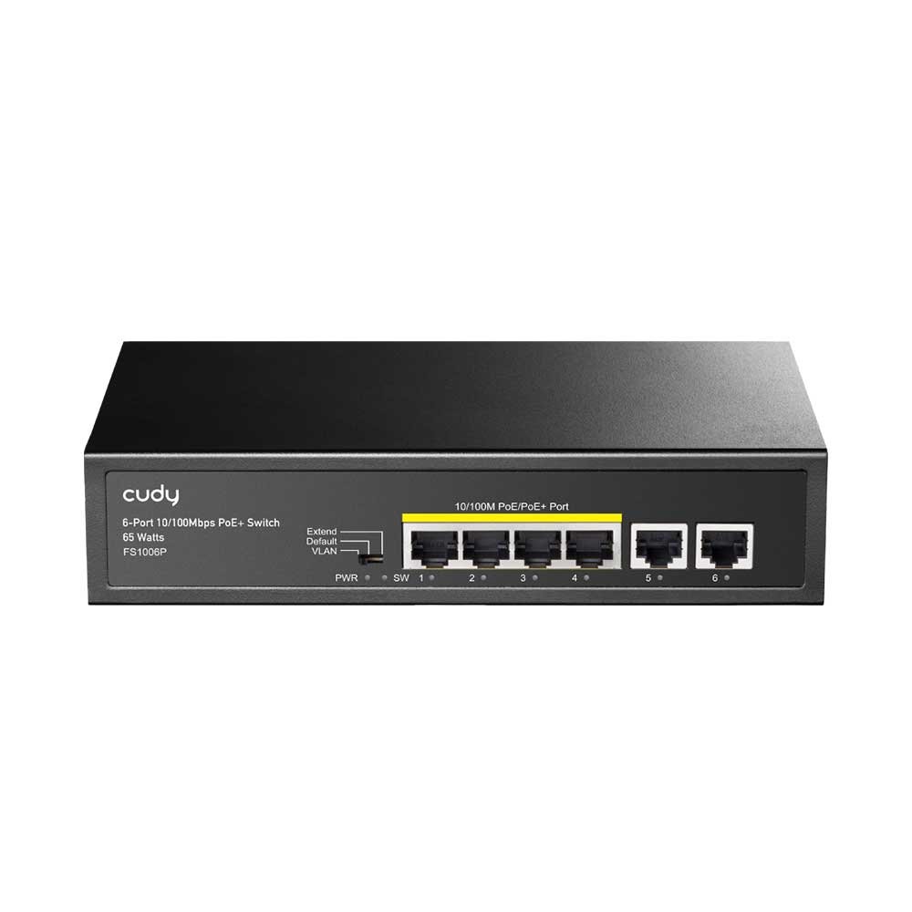 Cudy FS1006P 6-Port 10/100M PoE Switch 60W, 4 PoE Ports, CCTV Mode (Transmit Distance to 250m at 10Mbps), PD Detection,Fan-Less, Steel Case, Desktop and Wall-Mount, 802.3at / 802.3af 1 Cudy FS1006P 6-Port 10/100M PoE Switch 60W, 4 PoE Ports, CCTV Mode (Transmit Distance to 250m at 10Mbps), PD Detection,Fan-Less, Steel Case, Desktop and Wall-Mount, 802.3at / 802.3af