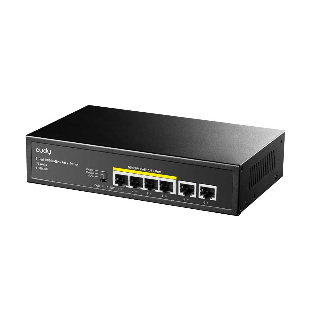 Cudy FS1006P 6-Port 10/100M PoE Switch 60W, 4 PoE Ports, CCTV Mode (Transmit Distance to 250m at 10Mbps), PD Detection,Fan-Less, Steel Case, Desktop and Wall-Mount, 802.3at / 802.3af 2 Cudy FS1006P 6-Port 10/100M PoE Switch 60W, 4 PoE Ports, CCTV Mode (Transmit Distance to 250m at 10Mbps), PD Detection,Fan-Less, Steel Case, Desktop and Wall-Mount, 802.3at / 802.3af - Image 2