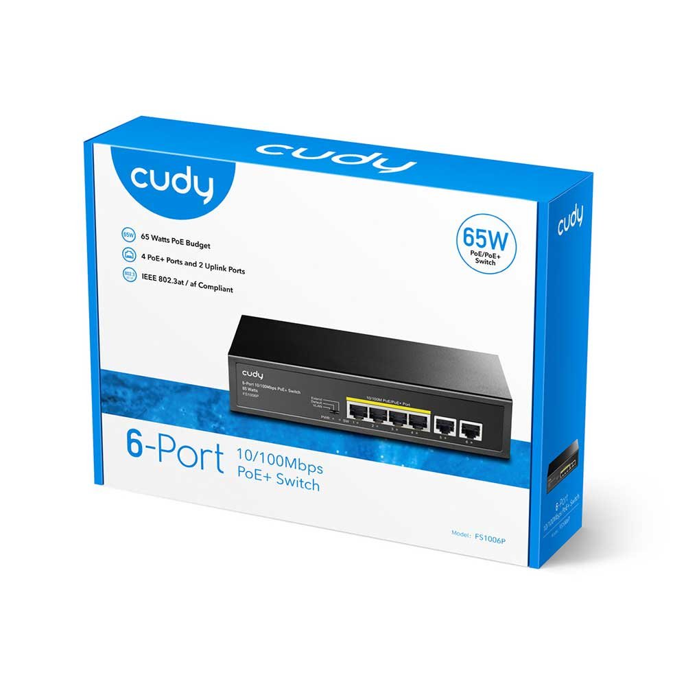 Cudy FS1006P 6-Port 10/100M PoE Switch 60W, 4 PoE Ports, CCTV Mode (Transmit Distance to 250m at 10Mbps), PD Detection,Fan-Less, Steel Case, Desktop and Wall-Mount, 802.3at / 802.3af 4 Cudy FS1006P 6-Port 10/100M PoE Switch 60W, 4 PoE Ports, CCTV Mode (Transmit Distance to 250m at 10Mbps), PD Detection,Fan-Less, Steel Case, Desktop and Wall-Mount, 802.3at / 802.3af - Image 4